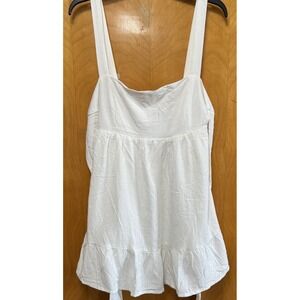 Lulus Womens Perfection Tiered Tie Back Linen Blend‎ Skater Dress White Sz L